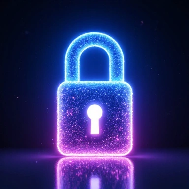 A stylized lock icon with glowing elements, symbolizing data security and privacy.