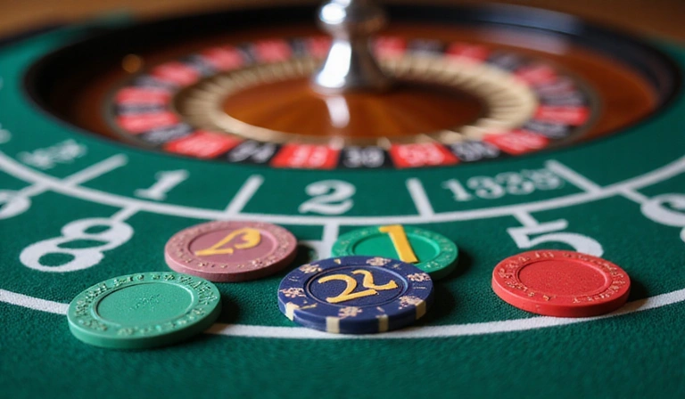 A conceptual image showing various betting chips arranged on a roulette table, illustrating different betting patterns and strategies.